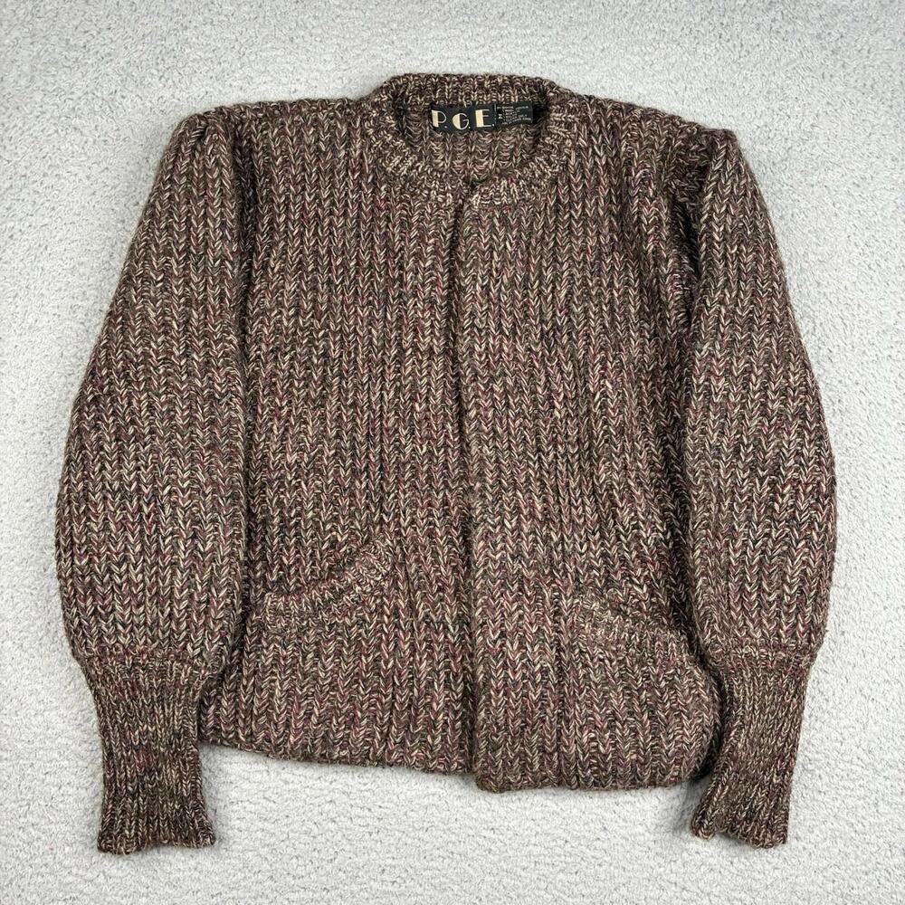 Vintage Mohair Cardigan Sweater Women's Medium Red Chunky Knit Fisherman
